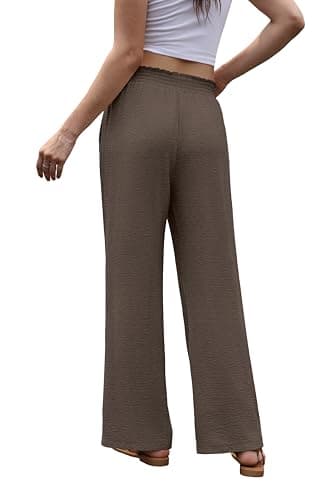 Sampeel Wide Leg Pants Woman 2026 Summer Business Casual Outfits for Women Work Flowy Palazzo Linen Trousers Dress Pants Office Fashion Clothes Chocolate Brown S - Thumbnail 5