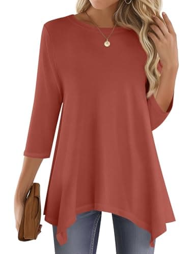JUSTFASHIONNOW 3/4 Length Sleeve Womens Tops Dressy Casual Tunic Tops Fall Tops for Seniors Date Outfits Maternity T Shirts Fashion Clothes（Caramel，XX-Large - Thumbnail 2