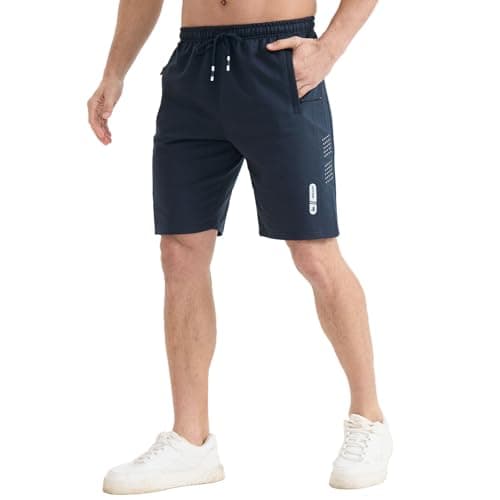 FizzPop Mens Shorts Casual Gym Athletic Workout Running Sweat Summer Cotton Drawstring Elastic Waist Stretch Shorts with Zipper Pockets Blue M - Thumbnail 2