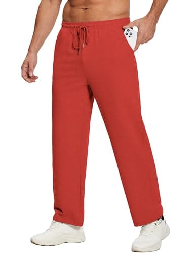 Deyeek Men's Loose Fit Sweatpants Open Bottom Mens Baggy Sweat Pants Wide Leg Joggers Pants with Pockets Red Sweatpants Men - Image 1