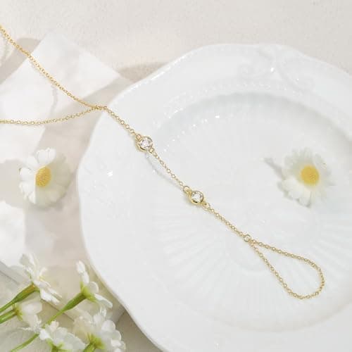 BAYLAY Hand Chain, Ring Bracelet Hand Chain 14K Gold Plated CZ Finger Ring Slave Bracelets Dainty Gold Bracelet for Women Zircon Hands Jewelry for Women Summer Essentials Boho Beach Gifts Trendy Stuff - Thumbnail 6