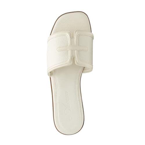 Athlefit Flat Sandals for Women Dressy Square Open Toe Comfortable Slip On Summer Beach Casual Slide Sandals Ivory Size 7 - Thumbnail 5