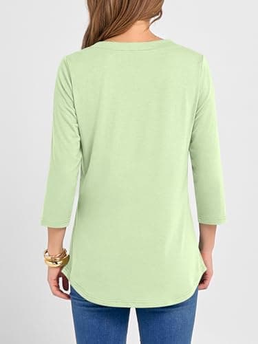 ANRABESS Women 3/4 Length Sleeve Henley Tops V Neck Business Casual Work T Shirts Cute Travel Shirt 2026 Spring Trendy Outfit Light Green Small - Thumbnail 4