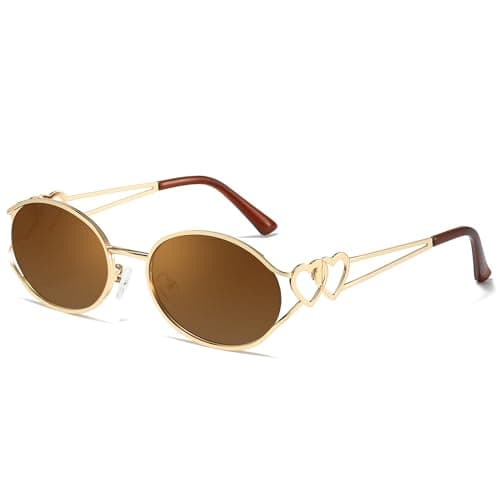SODQW Retro Oval Sunglasses for Women Trendy Metal Frame Round Designer Sun Glasses with Heart Accents UV Protection - Image 1