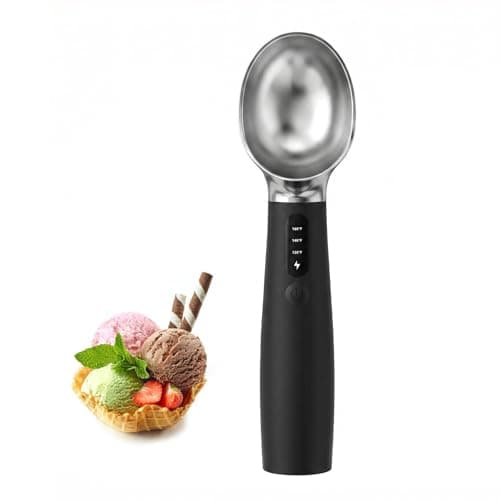 Electric Heated Ice Cream Scoop, Fast Heating with 3 Temp Settings (120/140/160°F), Rechargeable 2600mAh Battery, LED Display, IPX7 Waterproof, Ergonomic Non-Slip Handle for Rock-Hard Ice Cream