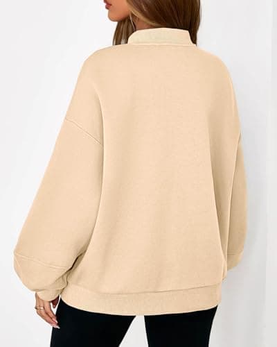 KIRUNDO Oversized Sweatshirt for Women Zip Up Bomber Jacket 2026 Fall Fashion Casual Long Sleeve Outerwear Winter Outfits(Beige, Large) - Thumbnail 2