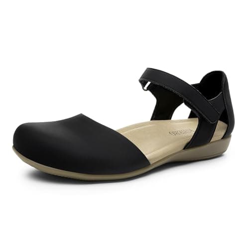 Rihero Black Closed Toe Sandals Women Comfortable Memory Form Arch Support Sandals Women's Business Casual Dress Shoes for Walking Vacation Shopping 7.5 - Image 1