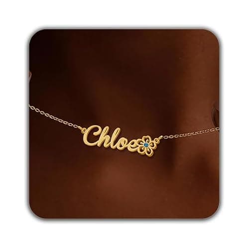 Elemtansy Custom Name Necklace with Birth Flower, Personalized Jewelry Necklaces for Women, 18K Gold Name Plate Necklaces Personalized Mothers Day Birthday Gifts for Women Sister Best Friend - Image 1