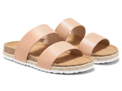 Coutgo Womens Slides Sandals Open Toe Slip On Platform Sandals Footbed Summer Beach Shoes, Khaki, Size 6 - Image 1