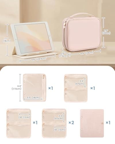 Lolalet Travel Jewelry Notebook Organizer Case, Large Jewelry Binder Book with Individual Pouches, Portable Leather Zippered Bag for Storage of Earring, Ring & Necklace, Gift for Women -Apricotpink - Thumbnail 3