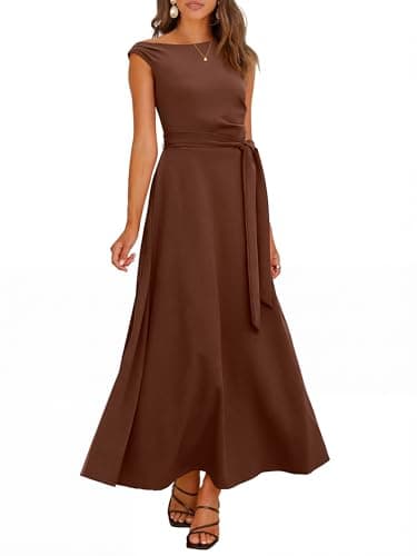 ANRABESS Women One Off Shoulder Wedding Guest Formal Dress Sleeveless Flowy Spring Summer Cocktail Evening Maxi Dresses 2026 Red Brown Small - Image 1