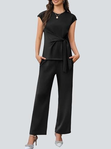 Casly Lamiit 2 Piece Sets for Women Summer Vacation Outfits Lounge Sets Teacher Outfits Clothing Set Tracksuit Black S - Thumbnail 2