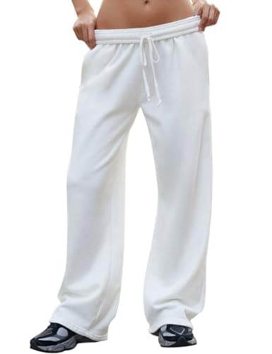 FACDIBY Women's Wide Leg Sweatpants High Waisted Baggy Interior Drawstring Sweatpants Straight Leg Sweat Pants, White M - Image 1