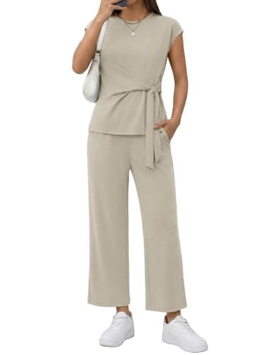 Casly Lamiit 2 Piece Outfits for Women Summer Lounge Set Beach Vacation Outfits Dressy Casual Fashion Clothing 2026 Dark Beige M - Image 1