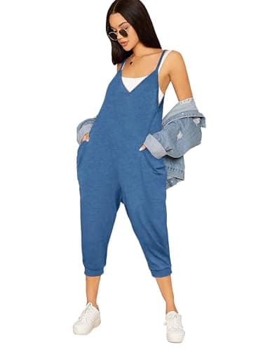 STOLKISS Women’s Casual Overalls Jumpsuits Loose Sleeveless Adjustable Spaghetti Strap Wide Leg Long Pants Romper with Pockets - Image 1