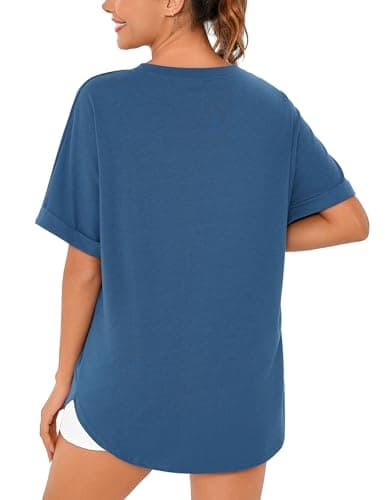 Totatuit Women Oversized T Shirts Vintage Basic Crewneck Boyfriend Tees Loose Fit Baggy Grunge Shirts Cotton Maternity Tops Blue Medium - Thumbnail 5