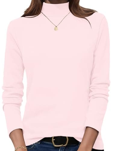AUSELILY Mock Turtleneck for Women Basic Long Sleeve Shirts Lightweight Women Sweatshirt Losse Fit Tunic Tops Thermal Underwear Light Pink 3X-Large - Image 1