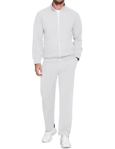 COOFANDY Casual Tracksuit Men Athletic 2 Piece Track Suit Set Jogger Suits For Mens Sets White Small - Image 1