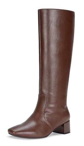 Vepose Knee High Tall Brown Boots for Women, Riding Chunky Square Toe Comfort Block Low Heel 9507 Botas, Women's Long Faux Leather Dress Boot with Side Zipper, Size 6.5 US (CJY9507 Brown 06.5) - Image 1