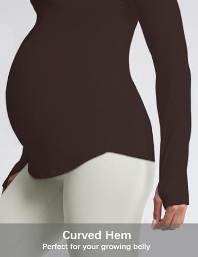 Mama Land Plus Size Maternity Tops Long Sleeve T-Shirts - Pregnancy Shirt for Casual Workout Lounge Everydaywear Blouse Workout Yoga Maternity Outfits (Toasted Brown XL) - Thumbnail 5