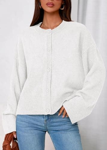 KIRUNDO Cardigan Sweaters for Women 2026 Fall Oversized Puff Long Sleeve Button Up Casual Spring Chunky Vacation Outfits(White, XX-Large) - Thumbnail 5