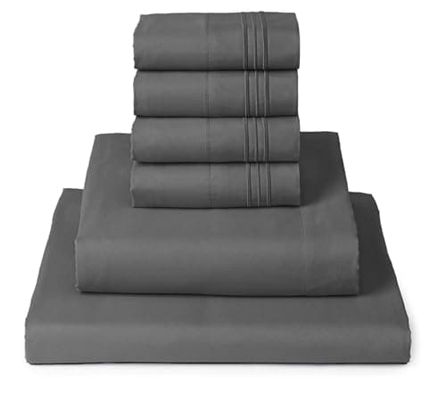 Mellanni King Sheet Set - 6-Piece Iconic Collection Bedding, (Including 4 Pillowcases), 16-Inch Deep Pocket, Easy Care, Extra Soft, Cooling Sheets, Brushed Microfiber - Gray - Image 1