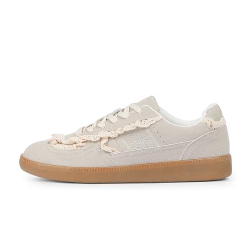 Tigeridea Sneakers for Woemn Beige Lace Flat Beige Lace Fashion Womens Sneakers Dressy Rounded Toe Summer Spring LCE up Tennis Shoes Causal Comfortable Sneakers Size 8.5 - Thumbnail 5