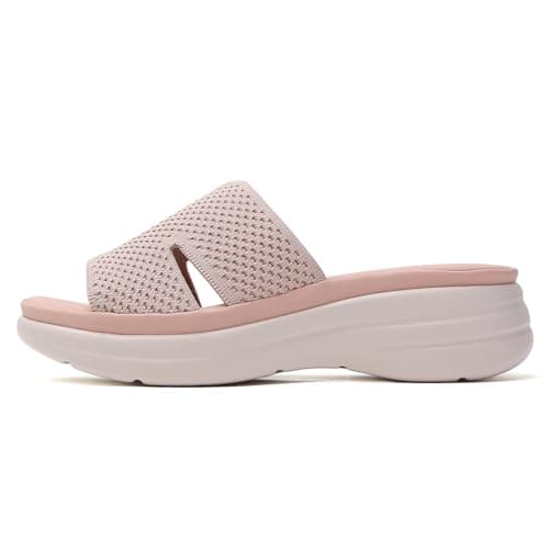 Minorsu Knit Platform Sandals for Women Comfortable Open Toe Summer Sandals Slip On Slides Shoes - Thumbnail 3