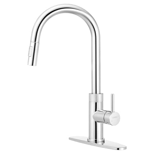 JOINMIX Chrome Kitchen Faucet with Pull Down Sprayer, Patented Above-Counter Install, Modern Single Handle High Arc Stainless Steel Sink Faucet with Deck Plate for 1 or 3 Hole Sinks - Image 1