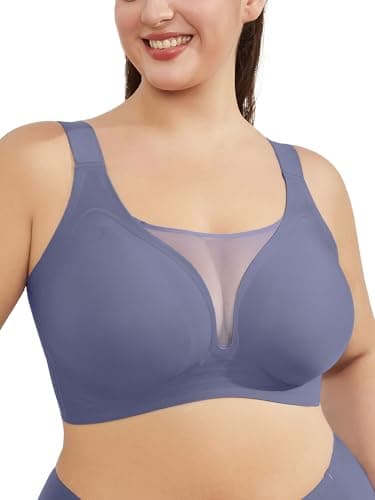 AusLook Plus Size Women Minimizer Wireless Bras Gray Blue 2XL Full Coverage Unlined Wide Strap Breathable Soft Smoothing Push Up Seamless Bralettes for Heavy Breast - Image 1
