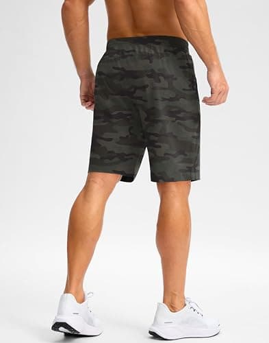 Pudolla Mens Shorts 5"/9" Gym Shorts with Zipper Pockets Lightweight Quick Dry Running Shorts for Men(Grey Sage Camo L9_S) - Thumbnail 3