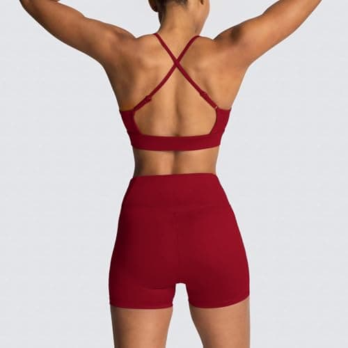 Womens 2 Piece Workout Sets Sports Bra High Waist Tummy Control Biker Shorts Yoga Pilates Outfits - Thumbnail 2