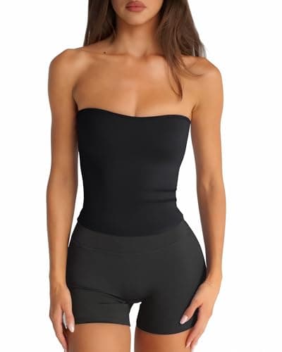 LASLULU Womens Strapless Black Tube Tops Basic Backless Sleeveless Longline Bandeau Going Out Crop Tops Cute Casual 2026 Summer Outfits(Black X-Small) - Thumbnail 5