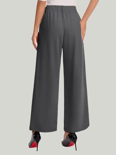Amzdora Women’s Casual Wide Leg Pants High Waisted Stretch Pull On Palazzo Trousers Loose Flowy Lounge Pants with Pockets Dark Gray - Thumbnail 2