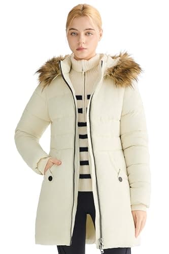 Orolay Womens Winter Puffer Coat Warm Winter Coats Long Thickened Down Jacket Waterproof Puffer Jacket with Hood, Beige, X-Large - Image 1