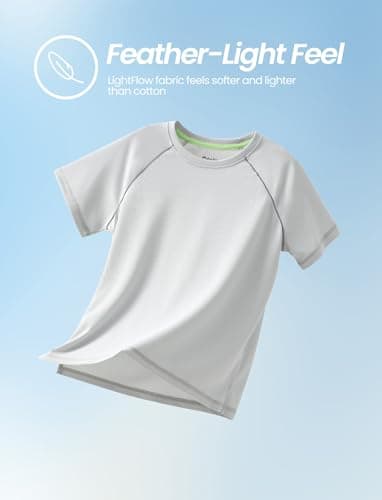 PATPAT Boys Performance T-Shirts with Breathable Air-Grid, Ultra Lightweight Short Sleeve Athletic Shirt for Active Kid Youth, Vapor Gray, US6/XS - Thumbnail 4