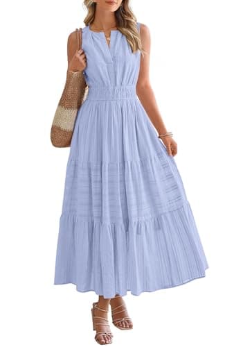 BTFBM Summer Dresses for Women 2026 Sleeveless Boho V Neck A Line Flowy Spring Casual Maxi Dress Beach Vacation Pockets(Light Blue, XX-Large) - Image 1