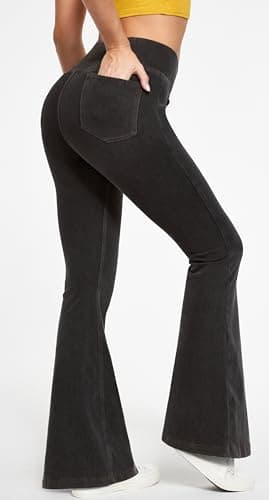 IUGA Black Jeans for Women High Waist Stretchy Flare Bell Bottom Jeans Pull On Wide Leg Jean Woman Flare Leggings Pants(Denim Black, XX-Large) - Thumbnail 2