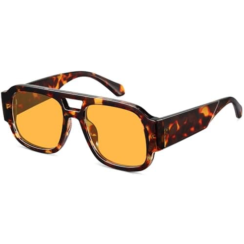LOOMAKA Square Aviator Sunglasses for Women Retro 70s Chunky Double Bridge Glasses Trendy Flat Top Y2K Shades UV400 Protection for Driving & Festival Party - Image 1