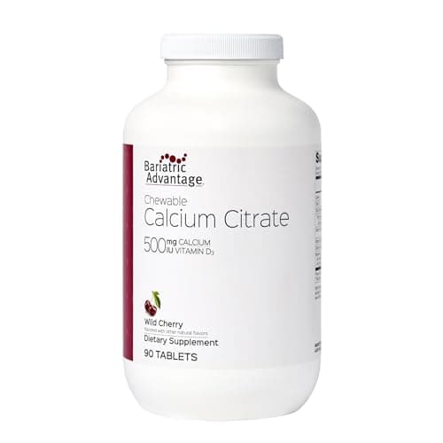 Bariatric Advantage Calcium Citrate Chewable 500 mg - for Bariatric Surgery Patients - High-Potency, Easy-Digest Tablets - Calcium Citrate - Bone Strength Supplements* - 90 Count - Wild Cherry