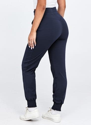 Dokotoo Women's Pants High Waisted Drawstring Joggers Pants Elasticity Casual Flowy Pant Cuffed Plain Jogging Spirng Summer Outfits Workout Lounge Sweatpants Blue Large - Thumbnail 5