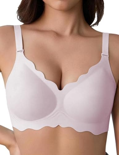 Tarbo Wireless Jelly Bras for Women No Underwire with Support - Seamless Bralettes Everyday Comfort Tshirt Padded Bra Pink 2XL - Image 1