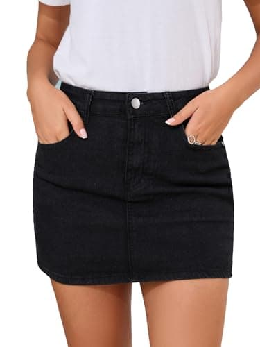 Shestellar Women's Low Rise Denim Mini Skirt, Y2K Vintage Stretchy Bodycon Jean Skirts with Pockets - Black XL - Image 1