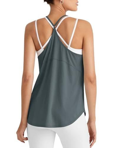 G4Free Running Tank Tops for Women Razor Back Workout Yoga Tanks Loose Fit Open Back Athletic Tennis Top(Gray Blue,S) - Image 1