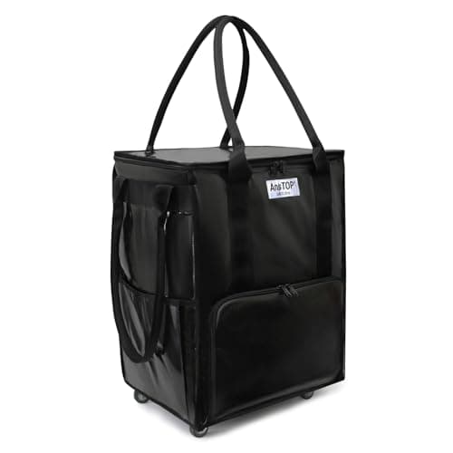 AnsTOP Reusable Grocery Bag on Wheels, 66LBS Foldable Shopping Cart with 5 Smooth Caster Wheels Zippered Top, Rolling Tote with Multiple Pockets for Groceries, Laundry, Travel, Camping,Medium,Black - Image 1