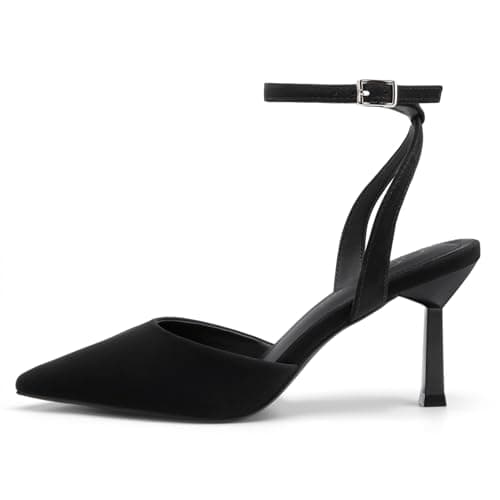 Athlefit Women's Closed Pointed Toe 3 Inch High Heels Ankle Strap Stiletto Heel Wedding Party Dress Pumps Shoes, Black Nubuck Size 10,SAPU2602W - Thumbnail 4
