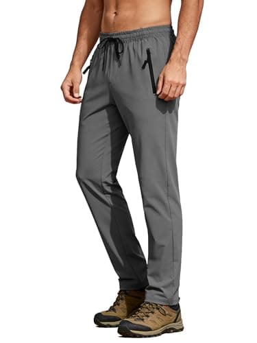 Mens Hiking Pants Sweatpants with 2 Zipper Pockets Waterproof Quick Dry Lightweight UPF 50+ Cargo Elastic Waist Drawsting Casual Work Athletic Gym Workout Grey S - Thumbnail 2