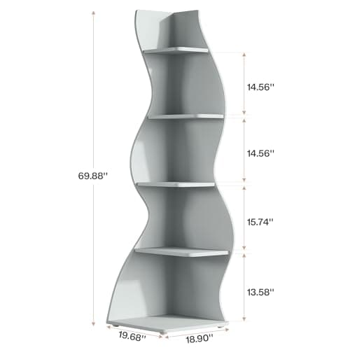 Tribesigns Wavy Corner Shelf, Modern 5-Tier Bookshelf Bookcase with Curvy Shape, Unique Plant Stand Display Rack for Living Room Small Space (Blue) - Thumbnail 2