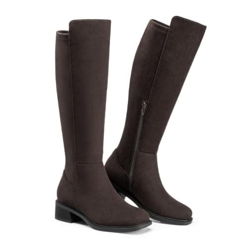 Athlefit Womens Knee High Boots Chunky Block Low Heel Square Toe Suede Riding Tall Boots Fall Long Chocolate Brown Booties for Walking 8.5 - Thumbnail 6