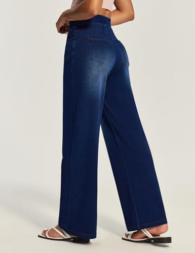 IUGA Wide Leg Jeans Woman High Waisted Pull On Baggy Jeans for Women Stretchy Trendy Womens Jean Straight Casual Denim Pants - Thumbnail 2